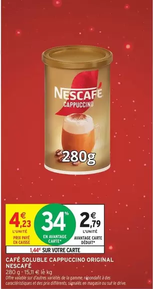 Nescafé - Café Soluble Capuccino Original offre à 4,23€ sur Intermarché Contact