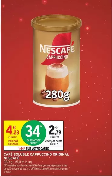 Nescafé - Café Soluble Cappuccino Original offre à 2,79€ sur Intermarché