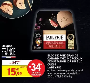 Labeyrie - Bloc de Foie Gras de Canard IGP du Sud-Ouest avec Morceaux de Dégustation