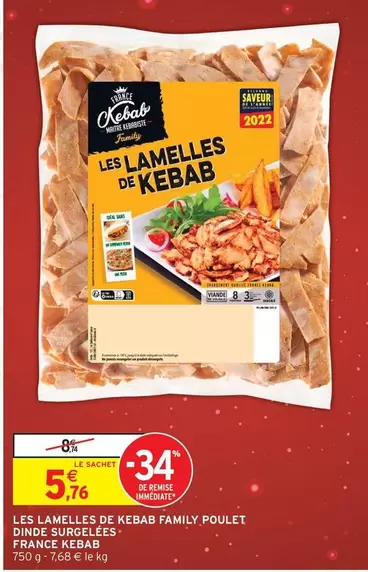 Lamelles de Kebab Family Poulet Dinde Surgelées - Savourez notre délicieuse offre de kebabs familiaux!