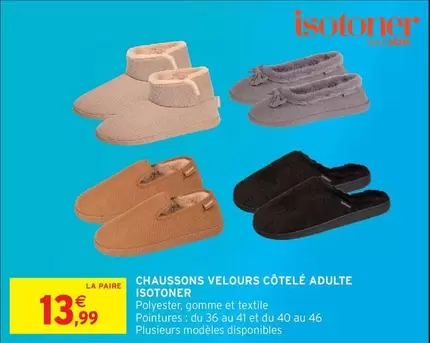 Isotoner - Chaussons Velours Cotele Adulte