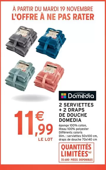 Domédia - 2 Serviettes + 2 Draps De Douche