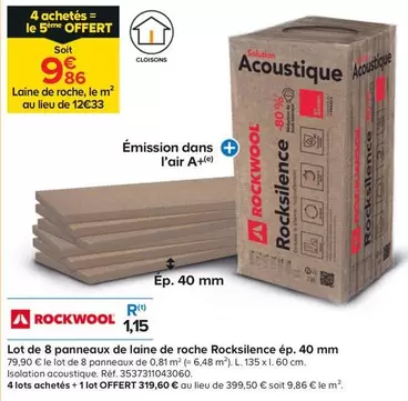 Lot de 8 Panneaux de Laine de Roche Rocksilence E Ap 40 mm - Isolation acoustique efficace