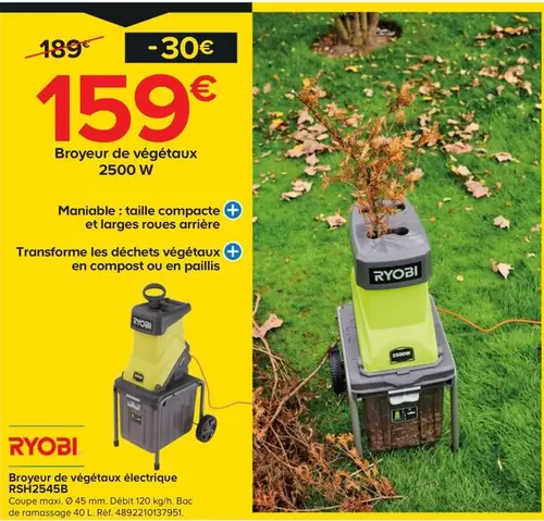 Ryobi - Broyeur De Végétaux Rh3245b