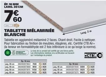 Tablette Melaminee Blanche offre à 7,6€ sur Brico Dépôt