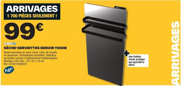 Dim - Seche-serviettes Miroir 1100w offre à 99€ sur Brico Dépôt