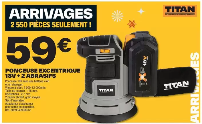 TOUS - Ponceuse Excentrique 18u + 2 Abrasifs offre à 59€ sur Brico Dépôt