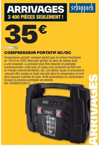 Scheppach - Compresseur Portatif Ac/dc offre à 35€ sur Brico Dépôt