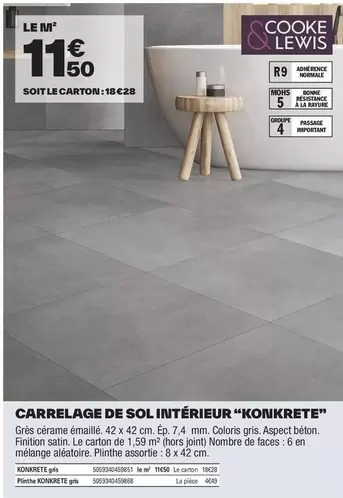 Cooke & Lewis - Carrelage De Sol Intérieur "konikrete" offre à 11,5€ sur Brico Dépôt