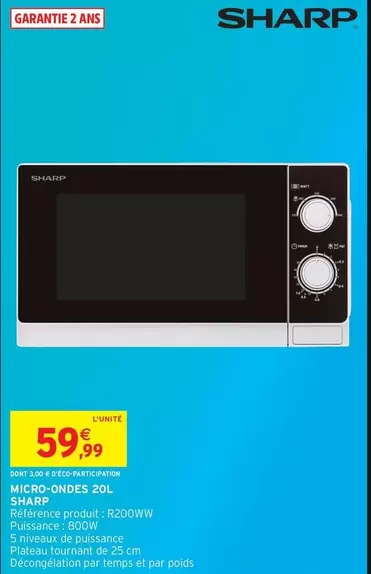 Sharp - Micro-ondes 20l offre à 59,99€ sur Intermarché Hyper