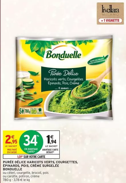 Bonduelle - Purée Delice Haricots Verts Courgettes, Envinards, Poissons offre à 2,95€ sur Intermarché Hyper