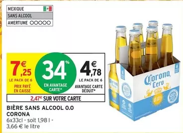 Corona - Bière Sans Alcool 0,0 offre à 4,78€ sur Intermarché Hyper