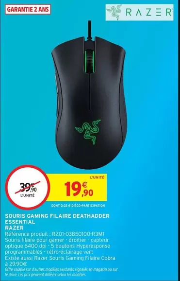 Razer - Souris Gaming Filaire De Thadder offre à 19,9€ sur Intermarché Hyper