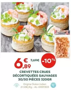 Crevettes Crues Décortiquées Sauvages 30/50 Pièces 320gr offre à 6,89€ sur Cabesto