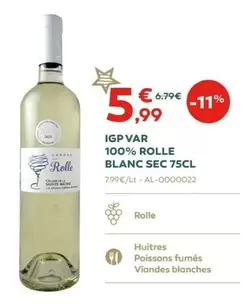 Igp Var 100% Rolle Blanc Sec 75cl offre à 5,99€ sur Cabesto