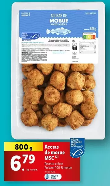 Accras De Morue MSC offre à 6,79€ sur Lidl