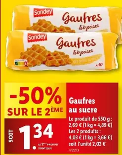 Sondey - Gaufres Au Sucre offre à 2,69€ sur Lidl