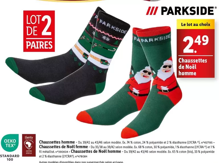 Parkside - Chaussettes De Noël Homme offre à 2,49€ sur Lidl