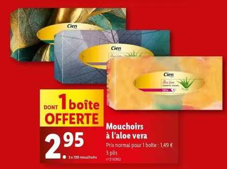 Cien - Mouchoirs À L'Aloe Vera offre à 2,95€ sur Lidl