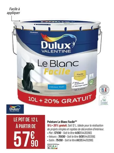 Dulux - Painture Le Blanc Facile offre à 57,9€ sur Bricorama