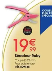 Sécateur Ruby offre à 19,99€ sur Brico Pro