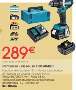 Perceuse - Visseuse Ddf484rtj offre à 289€ sur Brico Pro