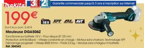 Makita - Meuleuse Dga506z offre à 199€ sur Brico Pro