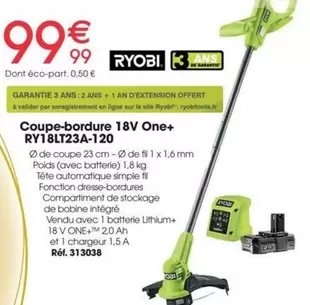 Ryobi - Coupe-bordure 18v One+ RY18LRLE23A-120 offre à 99,99€ sur Brico Pro