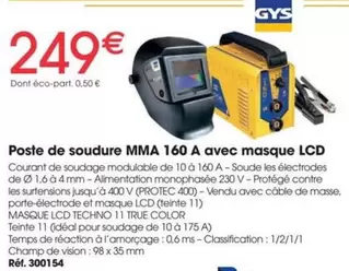 Poste De Soudure Mma 160 A Avec Masque Lcd offre à 249€ sur Brico Pro