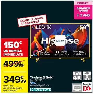 Hisense - Téléviseur Qled 4k offre à 349,99€ sur Carrefour City