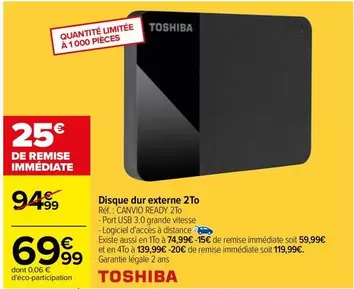 Toshiba - Disque Dur Externe 2To  offre à 69,99€ sur Carrefour City