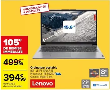 Lenovo - Ordinateur Portable offre à 394,99€ sur Carrefour City