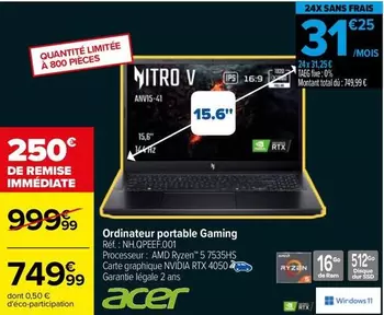 Acer - Ordinateur Portable Gaming offre à 749,99€ sur Carrefour City