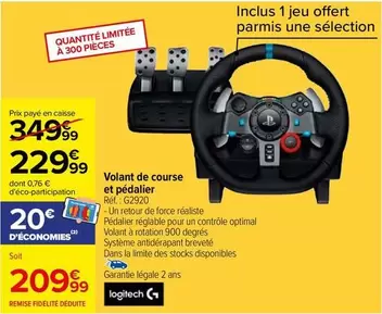 Logitech - Volant De Course Et Pédalier offre à 229,99€ sur Carrefour City