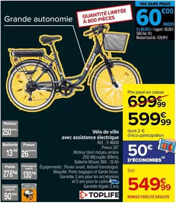 Total - Vélo De Ville Avec Assistance Électrique offre à 599,99€ sur Carrefour City