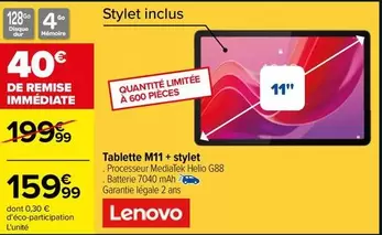 Lenovo - Tablette M11 + Stylet offre à 159,99€ sur Carrefour City