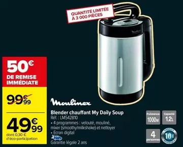 Moulinex - Blender Chauffant My Daily Soup  offre à 49,99€ sur Carrefour City