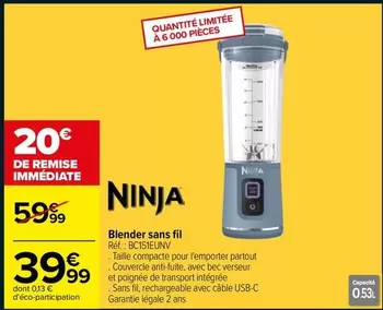 Ninja - Blender Sans Fil offre à 39,99€ sur Carrefour City