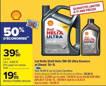 Shell - Lot Huile Helix 5W-30 Ultra Essence Et Diesel 5L+1L offre à 19,95€ sur Carrefour City