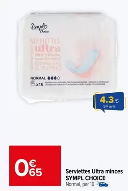 Simply - Serviettes Ultra Minces offre à 0,65€ sur Carrefour Market