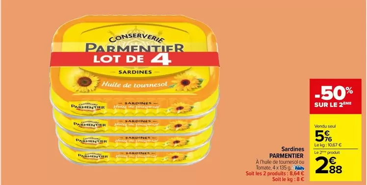 Parmentier - Sardines offre à 5,76€ sur Carrefour Market