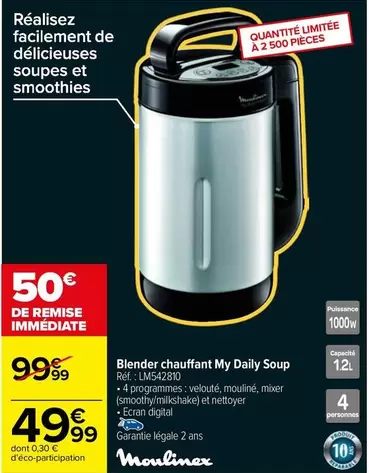 Moulinex - Blender Chauffant My Daily Soup offre à 49,99€ sur Carrefour Market