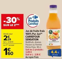 Carrefour - Jus De Fruits Frais 100% Pur Jus Sensation offre à 2,29€ sur Carrefour