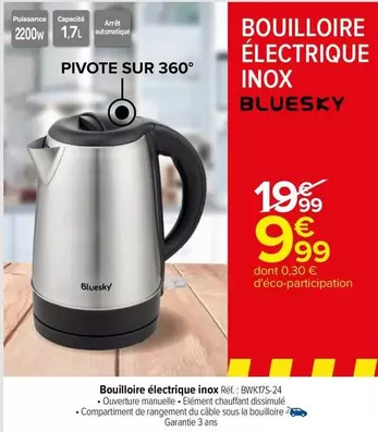 Bouilloire Électrique Inox offre à 9,99€ sur Carrefour