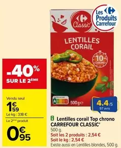 Carrefour - Lentilles Corail Top Chrono offre à 1,59€ sur Carrefour