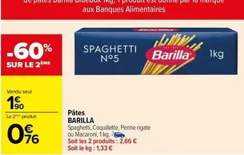 Barilla - Pâtes offre à 1,9€ sur Carrefour