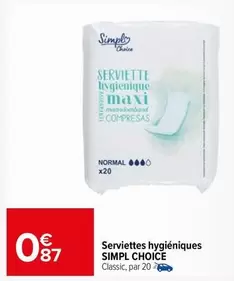 Simply - Serviettes Hygiéniques offre à 0,87€ sur Carrefour