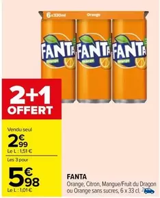 Fanta - Orange, Citron, Mangue/fruit Du Dragon Ou Orange Sans Sucres offre à 2,99€ sur Carrefour