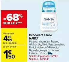 Narta - Déodorant À Bille offre à 4,69€ sur Carrefour