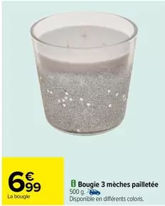 Bougie 3 Mèches Pailletée offre à 6,99€ sur Carrefour